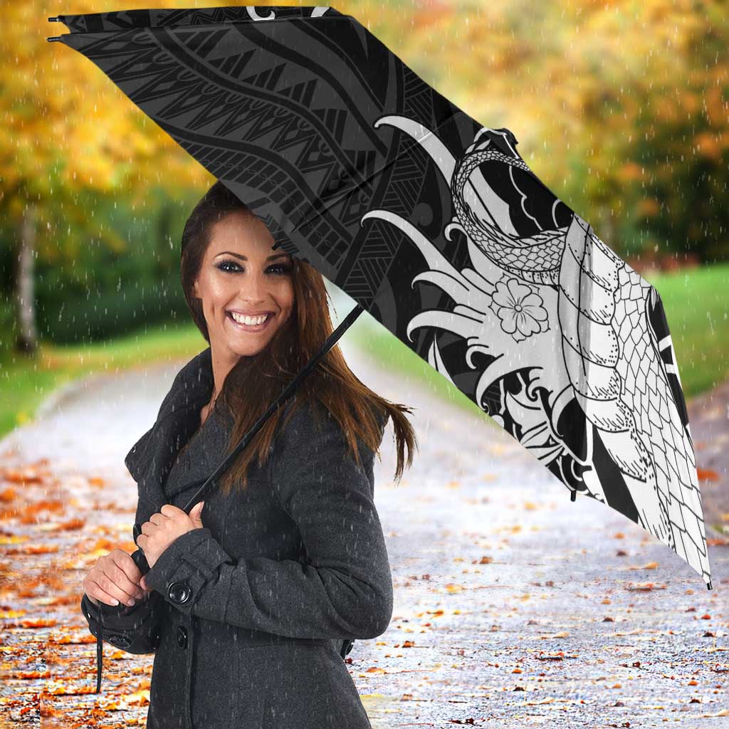 Hawaiian And Japanese Culture Umbrella Irezumi Dragon With Polynesian Pattern Black LT05 - Polynesian Pride