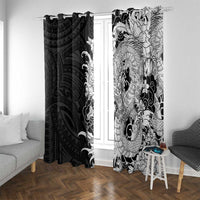 Hawaiian And Japanese Culture Window Curtain Irezumi Dragon With Polynesian Pattern Black - Polynesian Pride