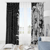 Hawaiian And Japanese Culture Window Curtain Irezumi Dragon With Polynesian Pattern Black - Polynesian Pride