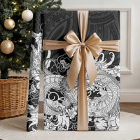 Hawaiian And Japanese Culture Wrapping Paper Irezumi Dragon With Polynesian Pattern Black LT05 - Polynesian Pride
