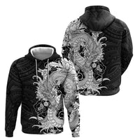 Hawaiian And Japanese Culture Zip Hoodie Irezumi Dragon With Polynesian Pattern Black LT05 - Polynesian Pride