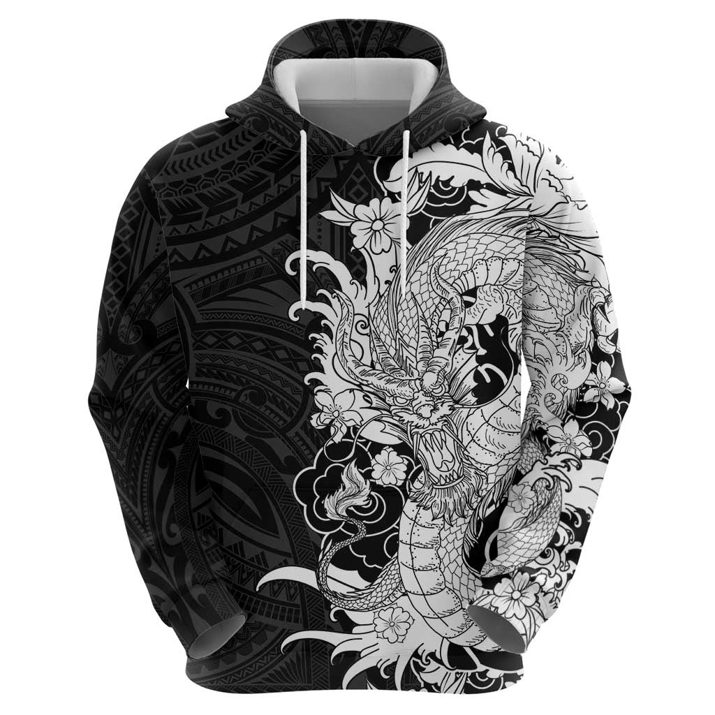Hawaiian And Japanese Culture Zip Hoodie Irezumi Dragon With Polynesian Pattern Black LT05 - Polynesian Pride