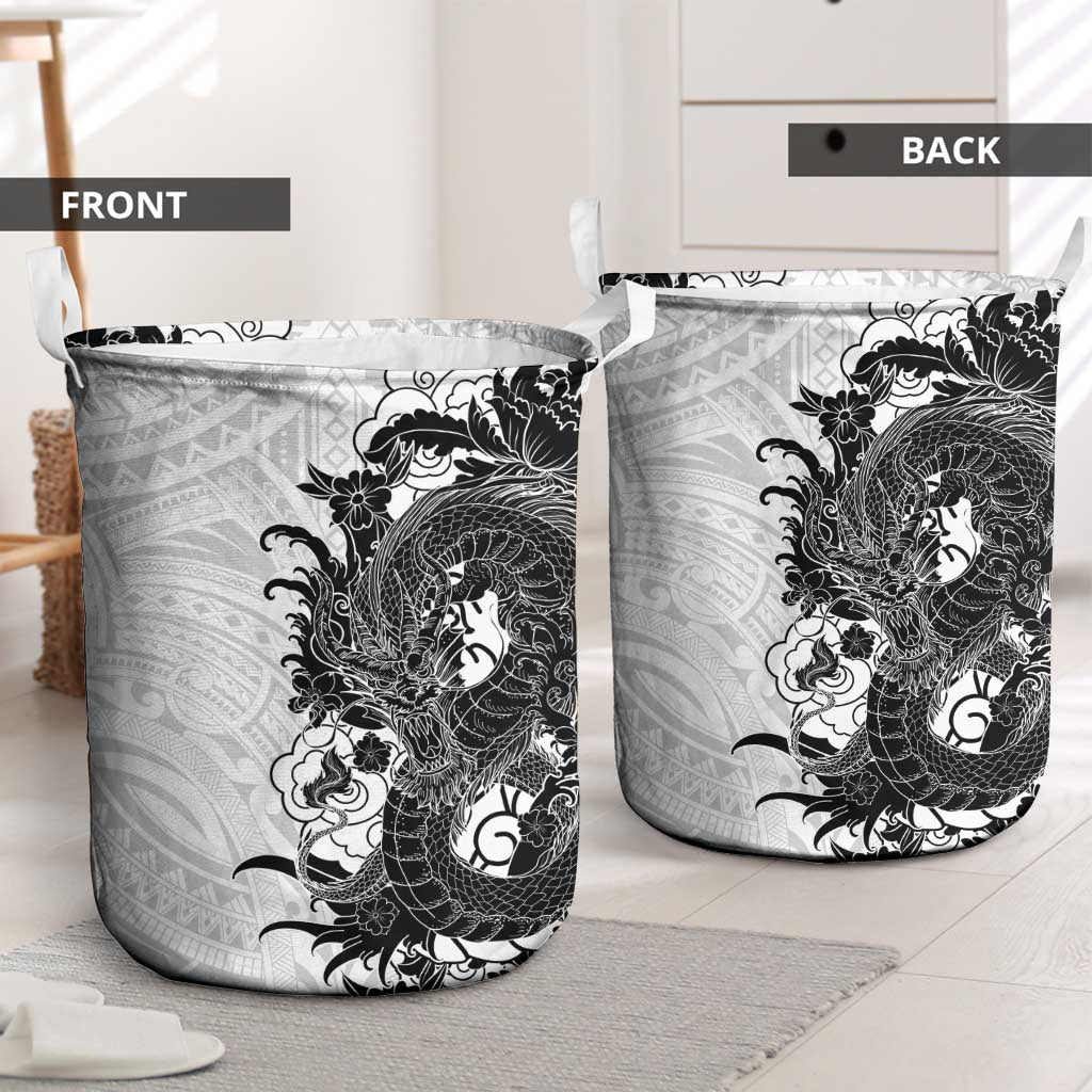 Hawaiian And Japanese Culture Laundry Basket Irezumi Dragon With Polynesian Pattern White LT05 - Polynesian Pride