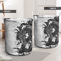 Hawaiian And Japanese Culture Laundry Basket Irezumi Dragon With Polynesian Pattern White LT05 - Polynesian Pride