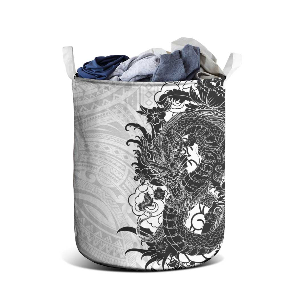 Hawaiian And Japanese Culture Laundry Basket Irezumi Dragon With Polynesian Pattern White LT05 - Polynesian Pride
