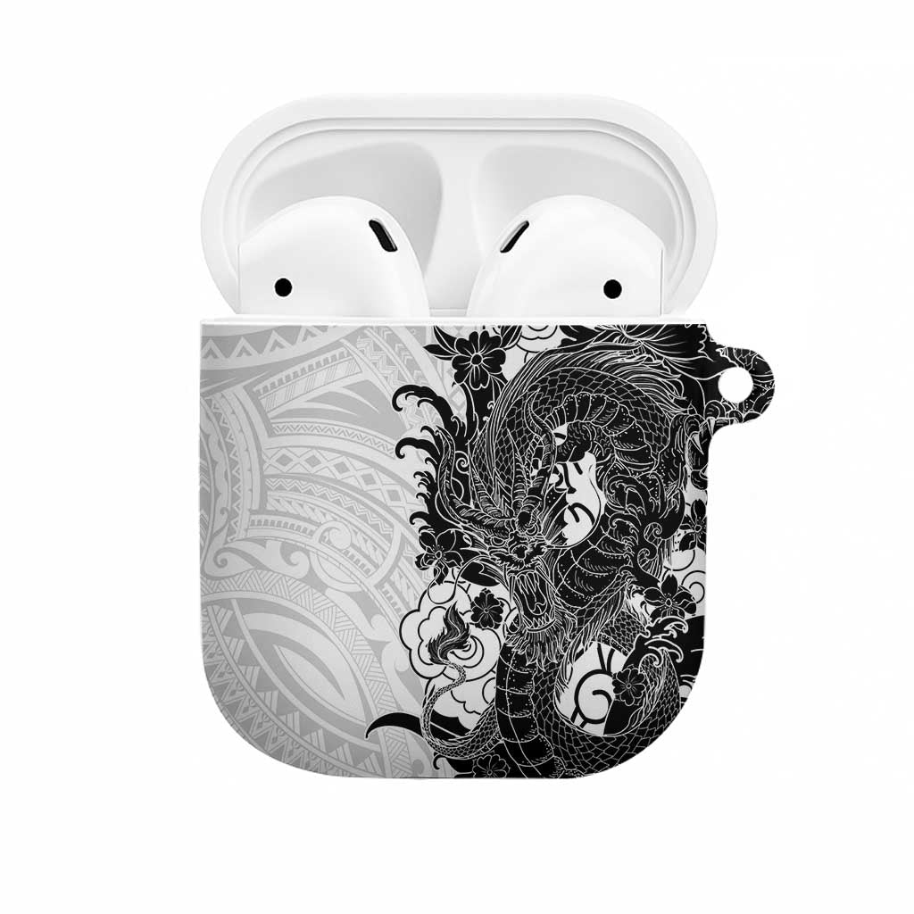 Hawaiian And Japanese Culture AirPods Case Irezumi Dragon With Polynesian Pattern White LT05 White - Polynesian Pride