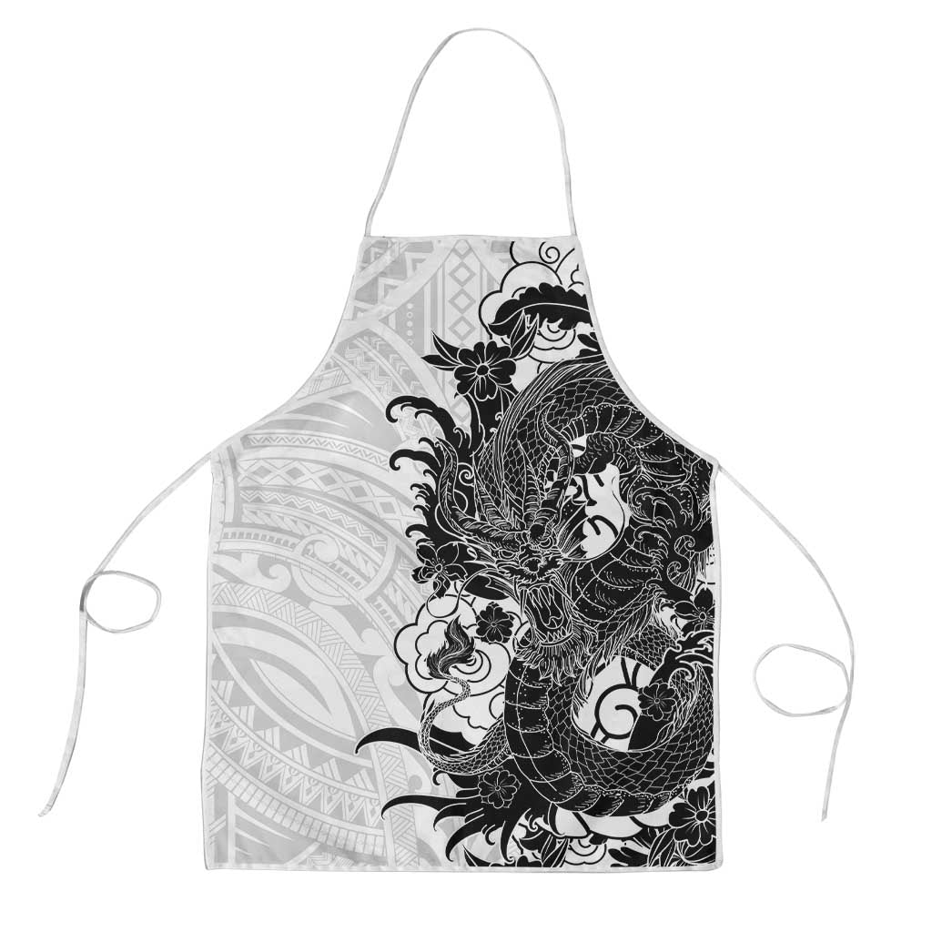 Hawaiian And Japanese Culture Apron Irezumi Dragon With Polynesian Pattern White LT05 White - Polynesian Pride