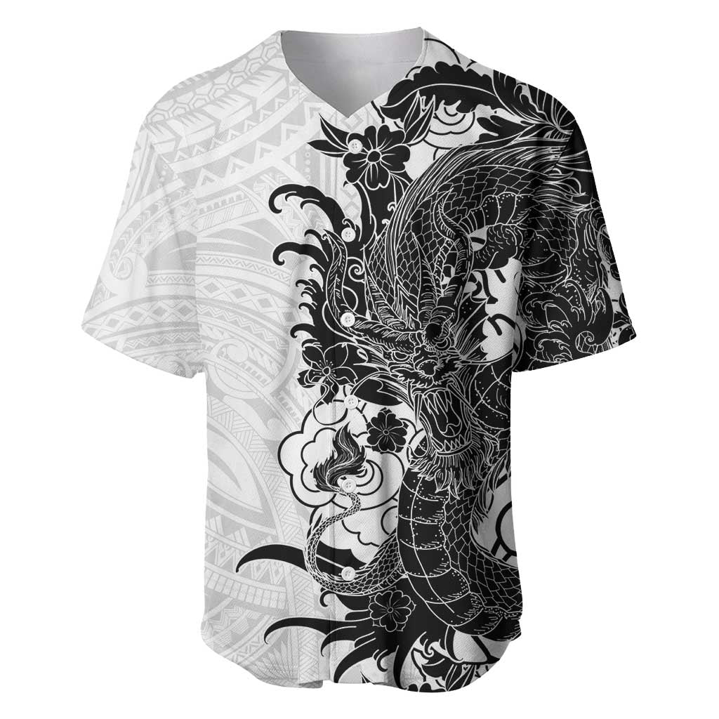 Hawaiian And Japanese Culture Baseball Jersey Irezumi Dragon With Polynesian Pattern White LT05 White - Polynesian Pride