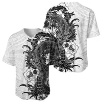 Hawaiian And Japanese Culture Baseball Jersey Irezumi Dragon With Polynesian Pattern White LT05 - Polynesian Pride