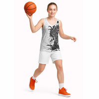 Hawaiian And Japanese Culture Basketball Jersey Irezumi Dragon With Polynesian Pattern White LT05 - Polynesian Pride