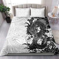 Hawaiian And Japanese Culture Bedding Set Irezumi Dragon With Polynesian Pattern White - Polynesian Pride