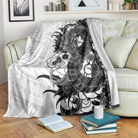 Hawaiian And Japanese Culture Blanket Irezumi Dragon With Polynesian Pattern White - Polynesian Pride