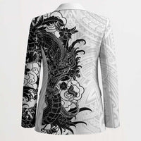 Hawaiian And Japanese Culture Blazer Irezumi Dragon With Polynesian Pattern White - Polynesian Pride