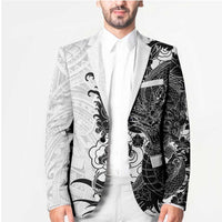 Hawaiian And Japanese Culture Blazer Irezumi Dragon With Polynesian Pattern White - Polynesian Pride