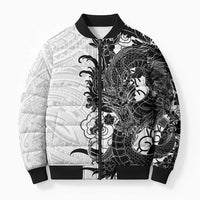 Hawaiian And Japanese Culture Bomber Puffer Jacket Irezumi Dragon With Polynesian Pattern White LT05 Unisex White - Polynesian Pride
