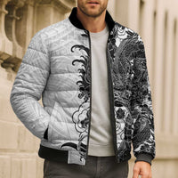 Hawaiian And Japanese Culture Bomber Puffer Jacket Irezumi Dragon With Polynesian Pattern White LT05 - Polynesian Pride