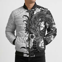 Hawaiian And Japanese Culture Bomber Puffer Jacket Irezumi Dragon With Polynesian Pattern White LT05 - Polynesian Pride