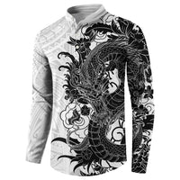 Hawaiian And Japanese Culture Button Sweatshirt Irezumi Dragon With Polynesian Pattern White LT05 - Polynesian Pride