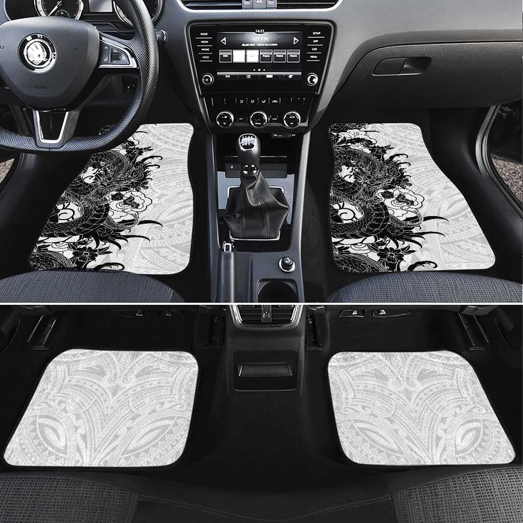 Hawaiian And Japanese Culture Car Mats Irezumi Dragon With Polynesian Pattern White LT05 Set 4pcs White - Polynesian Pride