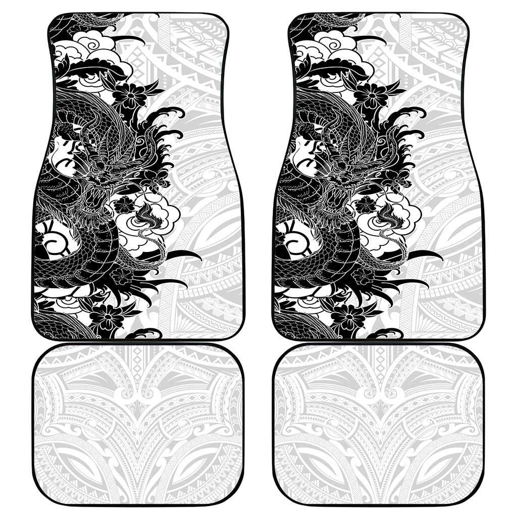 Hawaiian And Japanese Culture Car Mats Irezumi Dragon With Polynesian Pattern White LT05 - Polynesian Pride