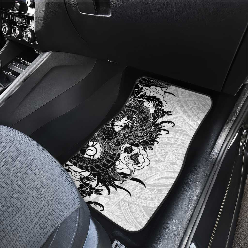 Hawaiian And Japanese Culture Car Mats Irezumi Dragon With Polynesian Pattern White LT05 - Polynesian Pride