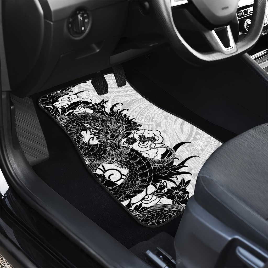 Hawaiian And Japanese Culture Car Mats Irezumi Dragon With Polynesian Pattern White LT05 - Polynesian Pride