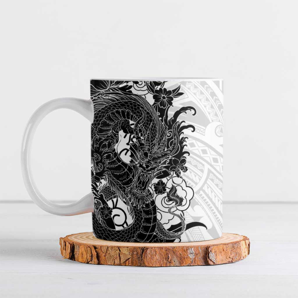 Hawaiian And Japanese Culture Ceramic Mug Irezumi Dragon With Polynesian Pattern White LT05 White - Polynesian Pride