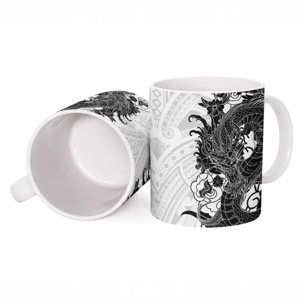 Hawaiian And Japanese Culture Ceramic Mug Irezumi Dragon With Polynesian Pattern White LT05 - Polynesian Pride
