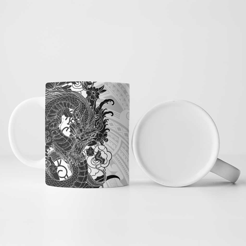 Hawaiian And Japanese Culture Ceramic Mug Irezumi Dragon With Polynesian Pattern White LT05 - Polynesian Pride