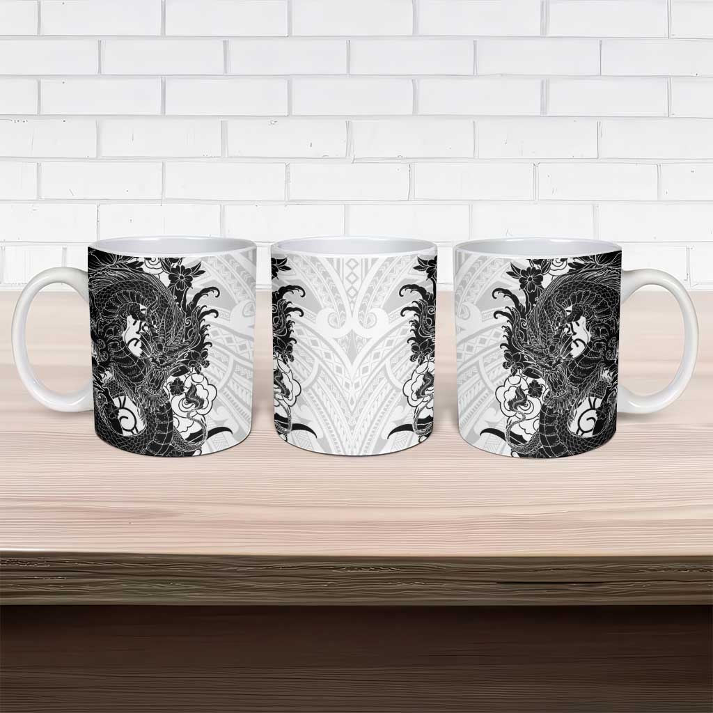 Hawaiian And Japanese Culture Ceramic Mug Irezumi Dragon With Polynesian Pattern White LT05 - Polynesian Pride