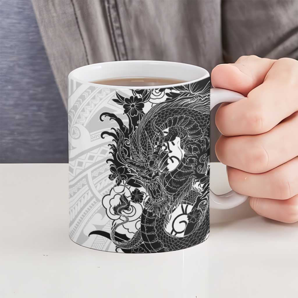 Hawaiian And Japanese Culture Ceramic Mug Irezumi Dragon With Polynesian Pattern White LT05 - Polynesian Pride
