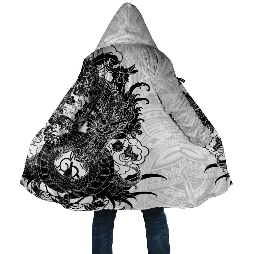 Hawaiian And Japanese Culture Cloak Irezumi Dragon With Polynesian Pattern White - Polynesian Pride