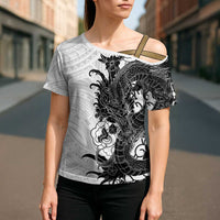Hawaiian And Japanese Culture Cross Shoulder Shirt Irezumi Dragon With Polynesian Pattern White LT05 - Polynesian Pride