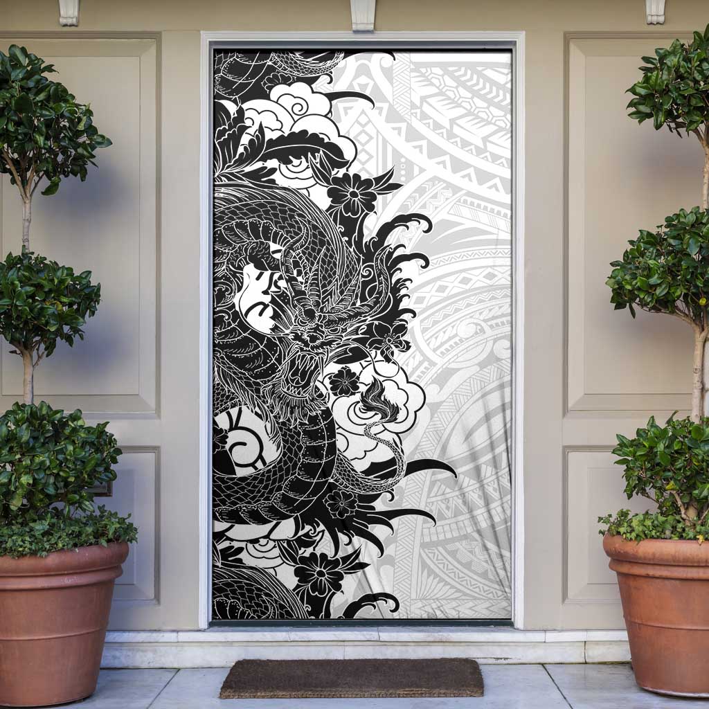 Hawaiian And Japanese Culture Door Cover Irezumi Dragon With Polynesian Pattern White LT05 White - Polynesian Pride