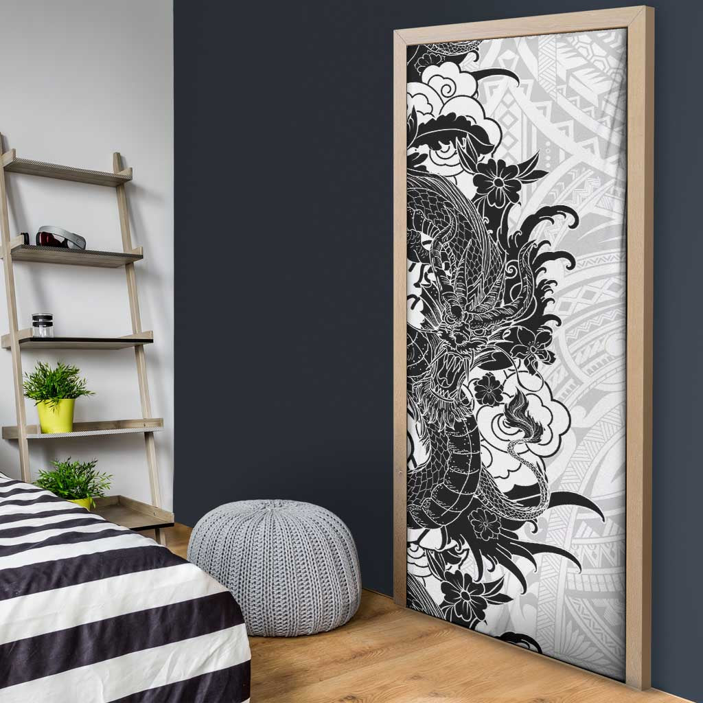 Hawaiian And Japanese Culture Door Cover Irezumi Dragon With Polynesian Pattern White LT05 - Polynesian Pride
