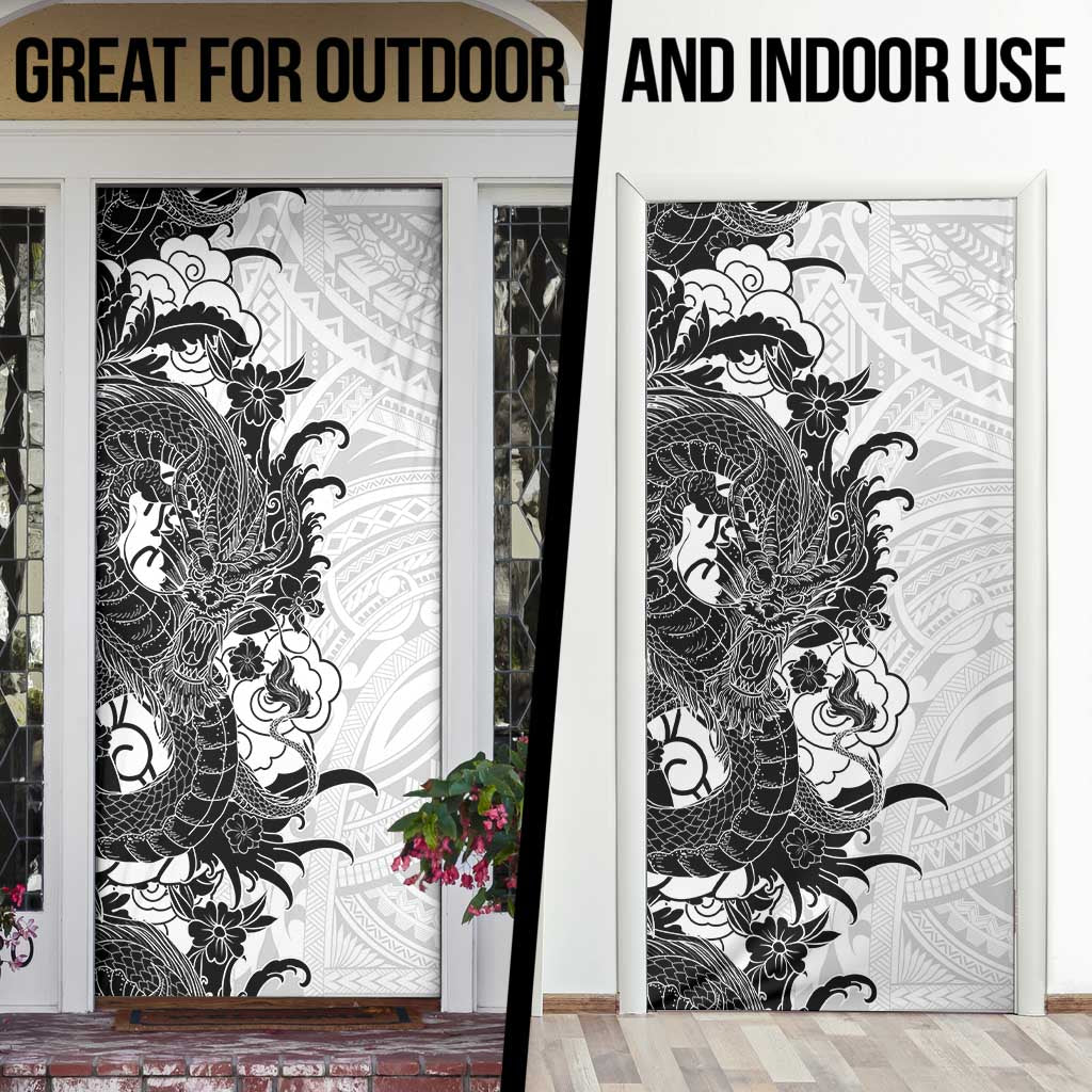 Hawaiian And Japanese Culture Door Cover Irezumi Dragon With Polynesian Pattern White LT05 - Polynesian Pride