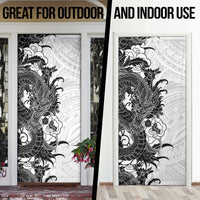Hawaiian And Japanese Culture Door Cover Irezumi Dragon With Polynesian Pattern White LT05 - Polynesian Pride