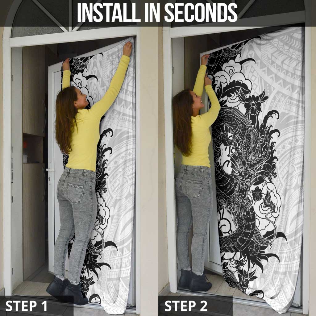 Hawaiian And Japanese Culture Door Cover Irezumi Dragon With Polynesian Pattern White LT05 - Polynesian Pride