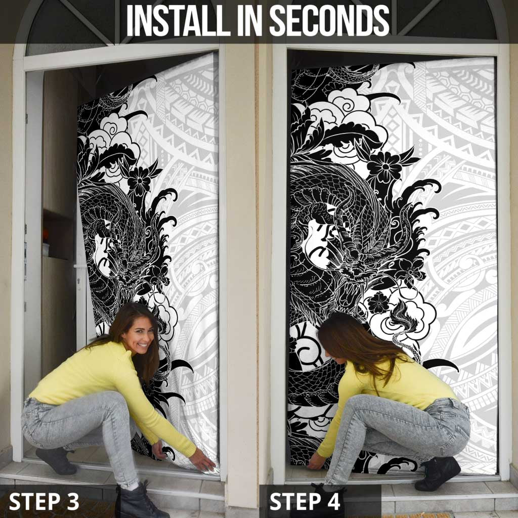 Hawaiian And Japanese Culture Door Cover Irezumi Dragon With Polynesian Pattern White LT05 - Polynesian Pride