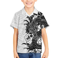 Hawaiian And Japanese Culture Family Matching Off Shoulder Maxi Dress and Hawaiian Shirt Irezumi Dragon With Polynesian Pattern White - Polynesian Pride
