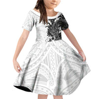 Hawaiian And Japanese Culture Family Matching Off Shoulder Short Dress and Hawaiian Shirt Irezumi Dragon With Polynesian Pattern White - Polynesian Pride