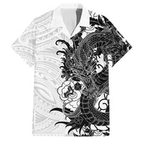 Hawaiian And Japanese Culture Family Matching Puletasi and Hawaiian Shirt Irezumi Dragon With Polynesian Pattern White - Polynesian Pride