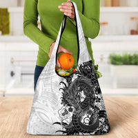 Hawaiian And Japanese Culture Grocery Bag Irezumi Dragon With Polynesian Pattern White - Polynesian Pride