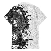 Hawaiian And Japanese Culture Hawaiian Shirt Irezumi Dragon With Polynesian Pattern White - Polynesian Pride