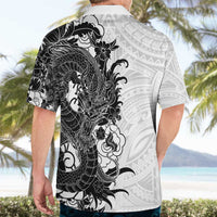 Hawaiian And Japanese Culture Hawaiian Shirt Irezumi Dragon With Polynesian Pattern White - Polynesian Pride