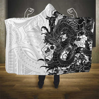Hawaiian And Japanese Culture Hooded Blanket Irezumi Dragon With Polynesian Pattern White LT05 - Polynesian Pride