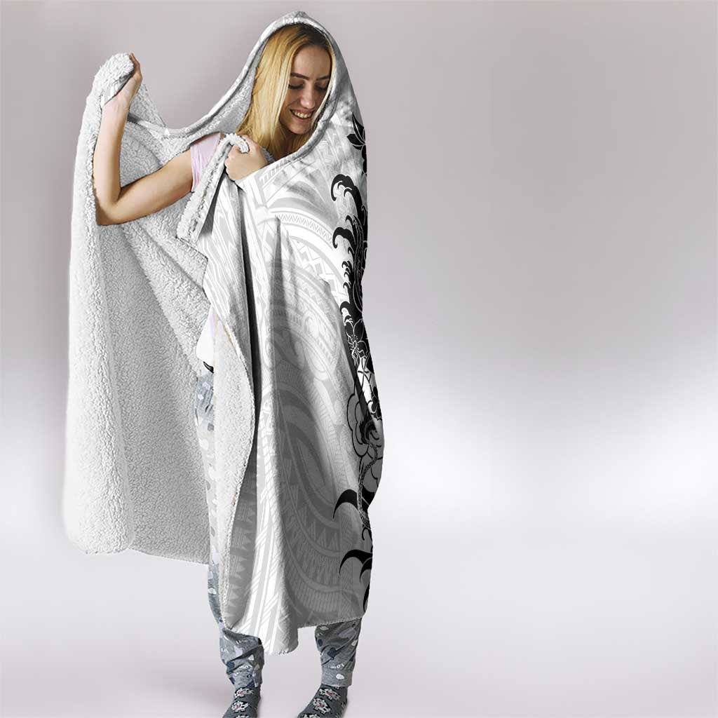Hawaiian And Japanese Culture Hooded Blanket Irezumi Dragon With Polynesian Pattern White LT05 - Polynesian Pride