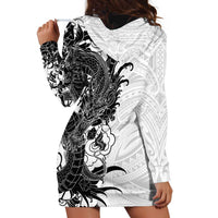 Hawaiian And Japanese Culture Hoodie Dress Irezumi Dragon With Polynesian Pattern White - Polynesian Pride