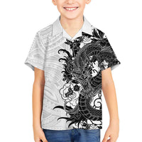 Hawaiian And Japanese Culture Kid Hawaiian Shirt Irezumi Dragon With Polynesian Pattern White - Polynesian Pride