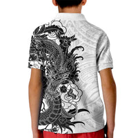 Hawaiian And Japanese Culture Kid Polo Shirt Irezumi Dragon With Polynesian Pattern White - Polynesian Pride